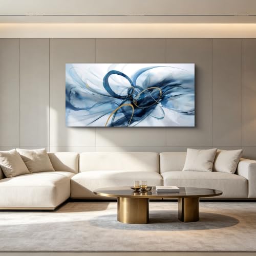 XLSJERST Abstract Wall Art for Living Room Canvas Decor 24x48 Inches | A modern, relaxed, and soothing minimalist style - color: Blue and white and gold, size: 24x48 inches