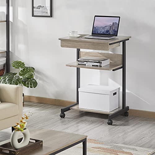 Yaheetech Rolling Computer Desk with Drawer & Keyboard Tray, Mobile Laptop Desk Cart Standing Computer Workstation for Home Office, Gray - color: Grey
