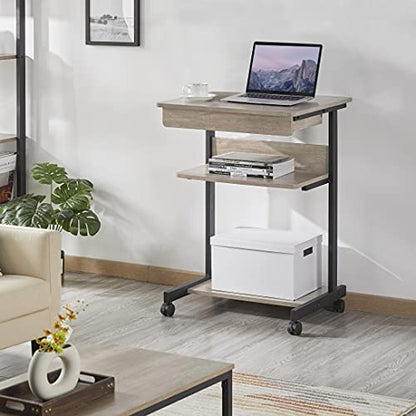 Yaheetech Rolling Computer Desk with Drawer & Keyboard Tray, Mobile Laptop Desk Cart Standing Computer Workstation for Home Office, Gray - color: Grey