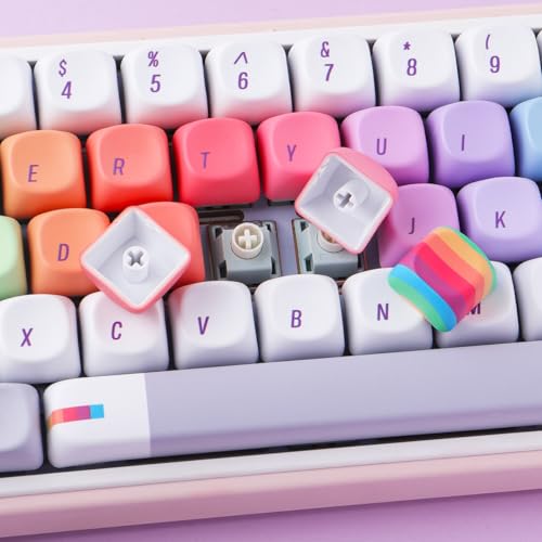Tsungup MOA Profile Keycaps,131 Keys Gray Rainbow Candy Custom Keycaps,PBT Cute Dye Sub Key Caps Keyboard Keycap Set for MX Switches Mechanical - color: Gray Rainbow Candy