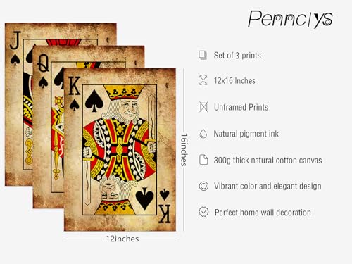 Playing Card Wall Art Poster Vintage Poker Canvas Wall Decor Retro Game Room Art Picture Joker King Queen Poster Trendy Retro Prints Vintage Poker Painting Artwork for Bedroom 12x16 Inch Unframed 3Pcs - color: JQK Prints, size: 12x16 Inch No Frame