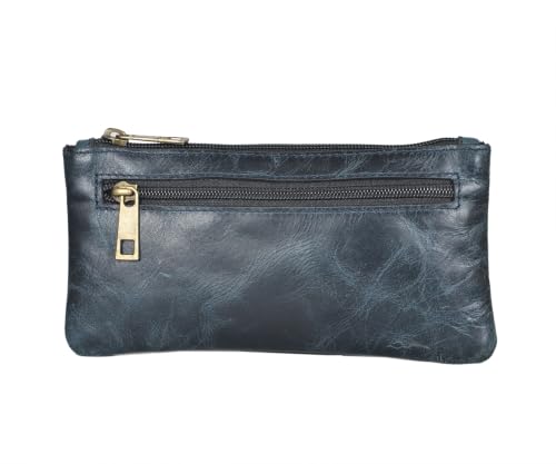 Vintage Leather Pencil Case Pouch, Pen Pouch for Work & University, for Men,Women/Leather Pencil Cases for Adults Perfect for Office/Tool Pouch Zipper Bag, Small Tool Bag (Blue) - color: Blue