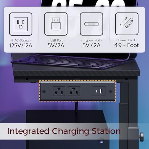 MAHANCRIS Computer Tower Stand with Power Outlet, Mobile PC Stand for Floor, Height Adjustable PC Holder Cart Under Desk, 26.6"-32.7" H, for Home Office, Gaming Room, Black PCHS216E01 - size: 23.6"L x 11.0"W x 26.6"H