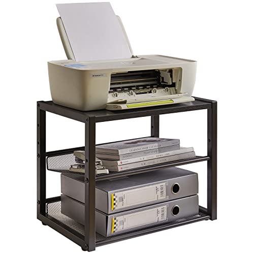 YMYNY 3 Tiers Desktop Printer Stand,17.32 x 13.78 x 11.02 in Black,UHPT001B | Desk Organizer with Adjustable Storage Shelves,Multi-Purpose Printer Shelf for Home Office,Fax Machine,Scanner, Files - color: Black