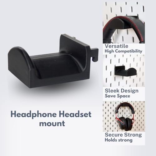 Headphone Holder Compatible with IKEA SKADIS Pegboard Headset Hanger Hook - color: Black