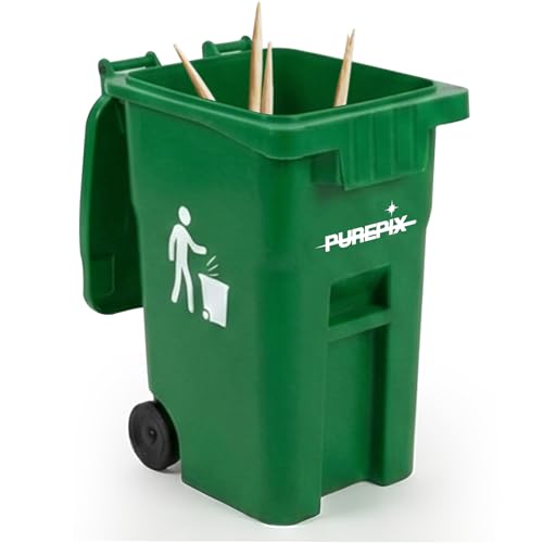 PurePix Flavoured Toothpick Holder Mini Green Trash Bin with Swing Lid for Flavored Toothpicks, Infused Toothpicks Storage Can for Desk or Car, Travel Toothpick Container, 5 Ounces Toothpick Bin - color: Green Bin