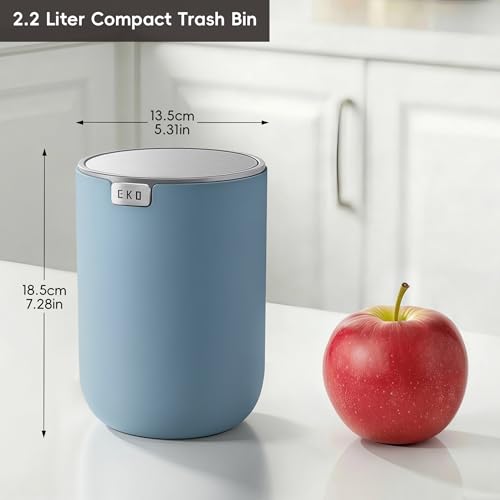 EKO Fandy 0.58 Gal/2.2L Mini Trash Can with Lid, Swing-Top Desktop Trash Can for Bathroom, Countertop, Vanity, Desk or Office, Small Garbage Bin (Blue) - color: Blue, size: 2.2 Liters
