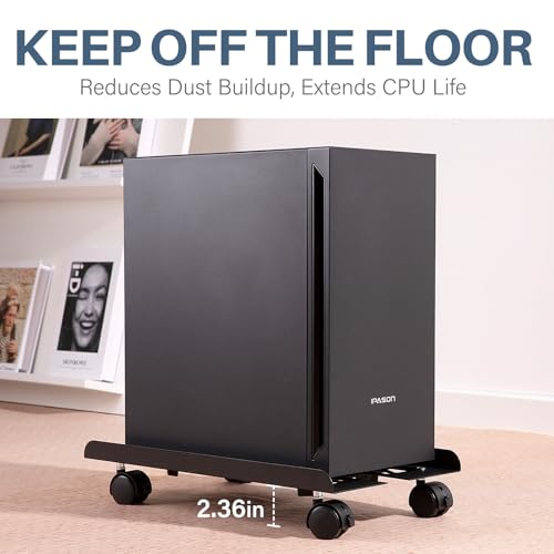 Mobile PC Stand, Adjustable Metal Computer Tower Stand, PC Floor Stand with 4 Locking Caster Wheels, PC Tower Stand, CPU Holder, PC Cart PC Riser Fits Most PC for Gaming Office Desk