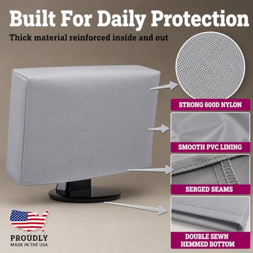 Computer Dust Cover - 27 Inch LCD Monitor Apple Flat Screen HD Panel Protector [Antistatic, Water Resistant, Heavy Duty Fabric, Silver] by DigitalDeckCovers - size: Fits 27" LCD