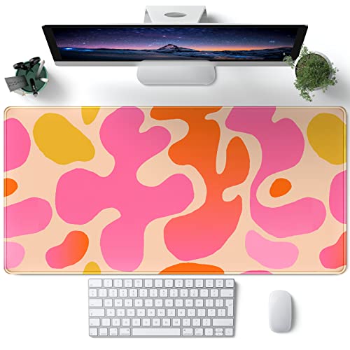 Pink Desk Mat Modern Abstract Large Mouse Pad XXL Cute Pink Desk Pad Keyboard Mat, Desk Accessories for Women Office Decor, Extended Mousepad 31.5''X15.7'' Non-Slip Rubber Base with Stitched Edges - color: A Pink Retro