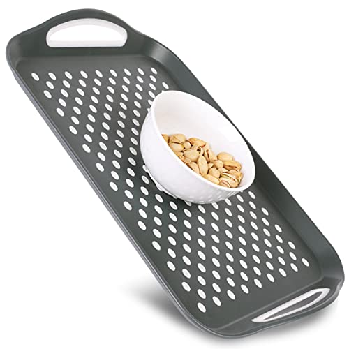 Rectangular Non Slip Serving Tray with Easy Grip Handles. Silicone Nubs On Non Skid Plastic Food Tray - Portable Dinner TV Trays for Eating On Couch- Anti Slip Lap Tray Breakfast in Bed Dinner Tray - color: Dark Gray