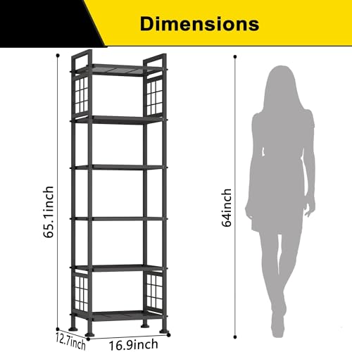 GIOTORENT 6-Wire Standing Storage Shelf for Bathroom Organizers and Storage & Laundry Room Organization, Metal Shelving Unit Pantry Rack for Kitchen & Bathroom, Black - color: Black, size: 12.7D x 16.9W x 65.1H (6Tier)