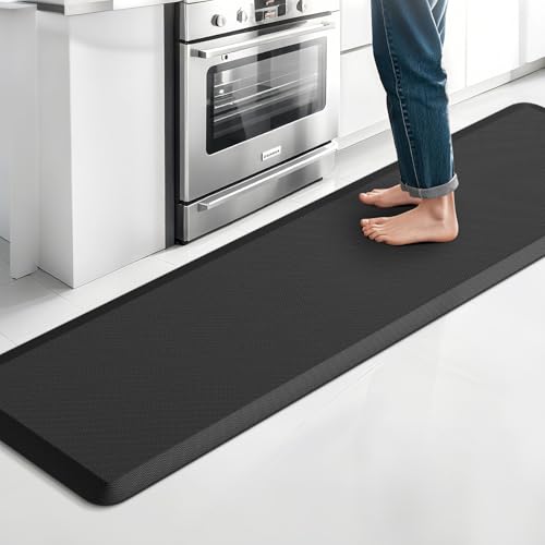 Kitchen Mat for Floor, Anti-Fatigue Rug, 17.3''x60'', Black | Thick Floor Comfort Anti-Fatigue Mat, Non-Slip, Water Resistant, Stain Resistant, Easy Clean, for Kitchen, Sink, Office,Home - color: Black, size: 60"L x 17.3"W x 0.5"Th