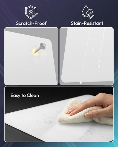 Tempered Glass Gaming Mouse Pad, Micro-Etched Ultra-Smooth Surface, Hard Mouse Pad for Fast Glide, Precision Tracking, Speed & Control, Non-Slip Base, 16.1" x 12.2" - color: White