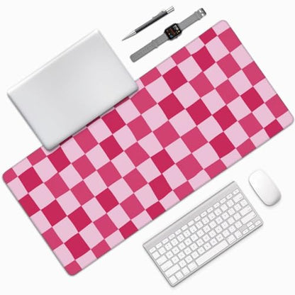 Pink Purple Checkerboard Mouse Pad Large Desk Mat for Keyboard and Mouse Non-Slip Gaming Mousepad Office Desk Accessories for Computer 35.4x15.7Inch - color: Pink Purple Checkerboard