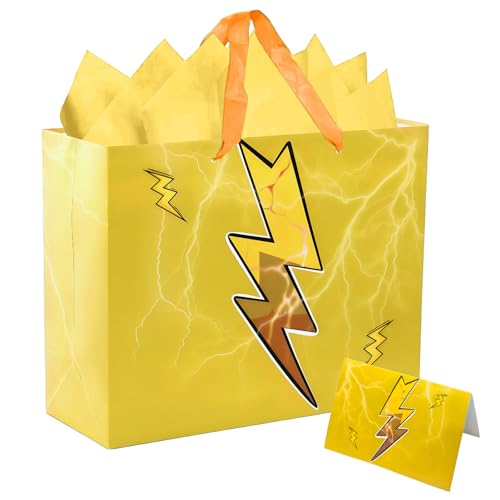Mprocen Cartoon Animation Party Gift Bags Yellow Lightning Themed Goodie Bags with Greeting Cards Birthday Supplies Baby Shower Decorations Candy Bags - color: Themed 4