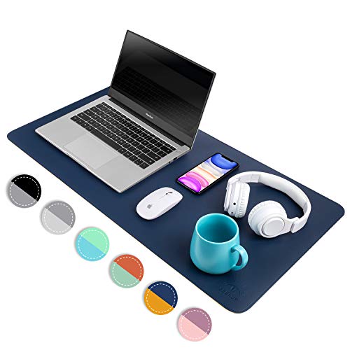 Dark Blue/Yellow Dual-Sided PU Leather Desk Pad, Upgraded Sewing Laptop Mat, Waterproof Large Mouse Pad, Non-Slip Writing/Painting Mat Desk Blotter Protector for Office/Home 31.5"x15.8" (80x40cm) - color: Dark Blue/Yellow