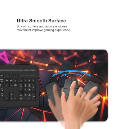 Extra Large Gaming Mouse Pad, Abstract Neon Geometric Design, Non-Slip Rubber Base, 35.4 x 15.7 Inches - color: Neon Geometric