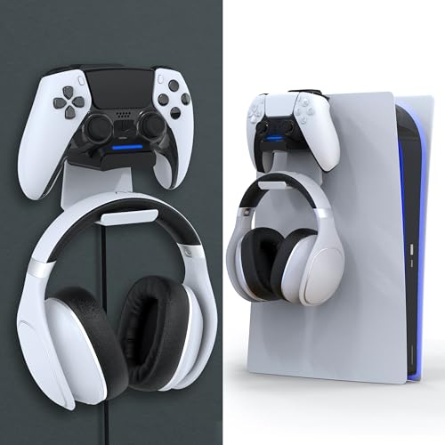 PS5 Controller Charger v2 Console & Wall Mount for PlayStation 5 Edge & DualSense Fast Charging Station Hanging Dock, Headphone Hook, LED, Overcharge Protection (All Black) - color: All Black