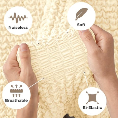 Premium Stretch Couch Covers for Sofa - Sofa Chair Cover Washable, Dogs & Pets Friendly - Elastic Polyester Loveseat Slipcovers - Non-Slip Love Seat Couch Covers - Cream (40"-63" Wide) - color: Cream, size: 40"-63" Wide