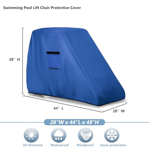 Pool Lift Chair Protective Cover,Heavy Duty 600D Outdoor Waterproof Swimming Pool Lift Chair Cover for Aqua Creek Series,Blue - color: Blue, size: 44"Lx28"Wx48"H