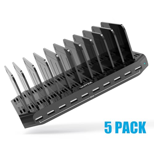 【5PCS】 Unitek USB Charging Station, 10 USB Fast Ports Charge Docking Station and Adjustable Dividers, Multi Device Charger Organizer Compatible with iPad, iPhone, Tablet and Cell Phone - 5PCS, Black - color: 60W+10 Port, Black, size: Pack of 5