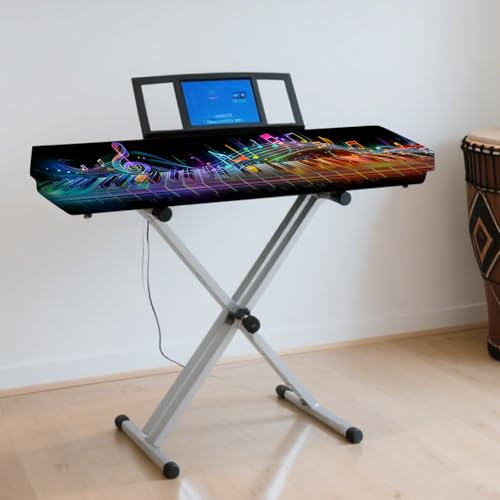 Nuxovilar Stretchy 88 Keys Keyboard Piano Dust Cover, Dust - Proof Elastic Milk Silk with Colorful Sound Wave Visuals for Digital Pianos - color: VC04236-B