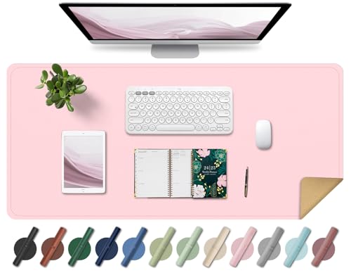Large Desk Pad 35.4" x 17", Non-Slip Desk Mat with PU Leather & Natural Cork, Waterproof Writing Desk Natural Cork, Computer Mat Desk Protector for Office Home, Pink - color: Pink, size: 35.4" x 17"
