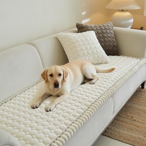 Circular Grid Couch Cover for Dogs Washable - Non Slip Thick Soft Pet Sofa Protector for 3 Cushion Couch Large Silicone Particles Furniture Mat for Cats Sectional Slipcovers - color: Cg-white, size: 27.6" x 59"