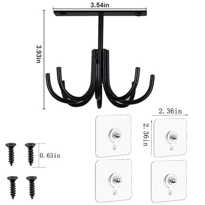 Metal Under Cabinet Kitchen Utensil Hooks,360° Rotating Kitchen Utensil Rack with 8 Hooks,Drilling Free Adhesive Utensils Hanging Rack for Tools/Towel/Knife (Black) - color: Metal-black