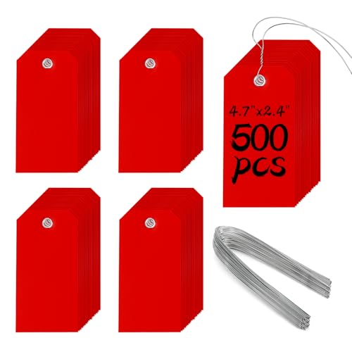 Heavy Duty Plastic Shipping Tags - Waterproof Hang Tags with String Wires, Ideal for Car Parts & Equipment (Red, 4 3/4 x 2 3/8) - color: Red, size: 4 3/4 x 2 3/8