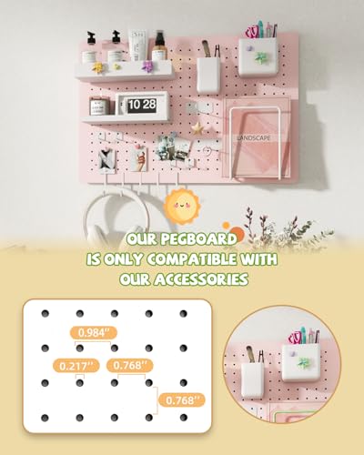 Metal Pegboard Kit — Carbon Steel Pegboards with 26 Accessories, Pegboard Wall Organizer for Home, Office, Study Room, Kitchen, Craft Room & Gaming Setup— 24″ × 16″ Pink Peg Board - color: Pink