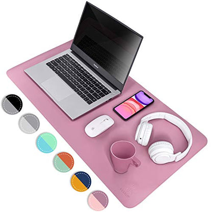 Purple/Pink Dual Sided PU Leather Desk Pad, Upgraded Sewing Laptop Mat, Waterproof Large Mouse Pad, Non-Slip Writing Kids Painting Mat Desk Blotter Protector for Office/Home 31.5"x15.8" (80x40cm) - color: Mauve Purple/Sakura Pink