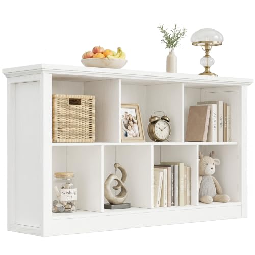 Unikito Cube Storage Organizer Bookcase with Base, Modern Wooden 2 Tiers Low Horizontal Bookshelf for Home and Office, Warm White - color: Warm White, size: 7 Cube (47.2"W x 26"H)