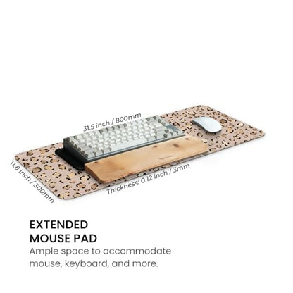 MAY FLOWER Gaming Mouse pad, Large Laptop Mousepad, Full Keyboard Mat, Long Computer Mouse Mat for Home and Office, Anti-Slip Rubber Base, 31.5 x 11.8 Inches (Leopard Print) - color: Leopard Print