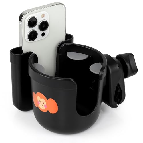 Accmor 2-in-1 Wheelchair Cup Holder, Walker Cup Holder with Phone Holder, Universal Drinks Holder for Stroller, Mobility Scooter, Rollator, Walker, Wheelchair Accessory - color: Black Monkey