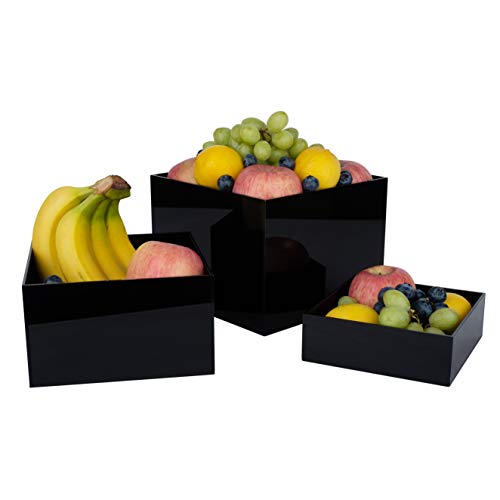 Red Co. Set of 3 Glossy Black Acrylic Cube Display Nesting Risers with Hollow Bottoms - 2 Pack - color: Black, size: 6",7",8" - 2 Pack