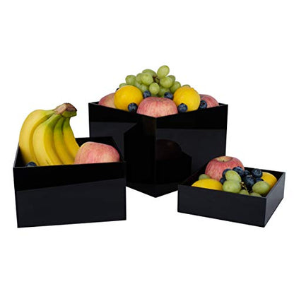 Red Co. Set of 3 Glossy Black Acrylic Cube Display Nesting Risers with Hollow Bottoms - 2 Pack - color: Black, size: 6",7",8" - 2 Pack