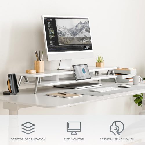 Fenge Dual Monitor Stand, Monitor Stands Riser for 2 monitors, 42.5 Inch Wood Desk Shelf with Storage Organizer and Cable Management for Office Desk Accessories - color: White, size: 42.5 Inch