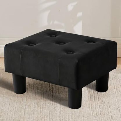 Small Foot Stool Ottoman, Velvet Footstool Ottoman Foot Rest for Couch, Rectangle Footstools and Ottomans Small for Living Room, Entryway and Bedroom (Black) - color: Black (Velvet)