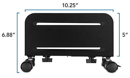 Mount-It! Computer Tower Stand, Adjustable PC Tower Cart with Lockable Caster Wheels, Heavy-Duty Steel Ventilated CPU Holder, 22 lbs, Fits 4.87-8.5 Inch Wide, for Floor Carpet Under Desk, Black