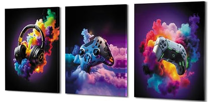 TimAsh Framed Gaming Room Decor Canvas Wall Art Set of 3 Gamepad Headphones Wall Decor Video Gaming Esports Theme Picture Prints for Teen Boys Game Room Play Room Kids Bedroom 16L x 12W - size: 16L" x 12W"