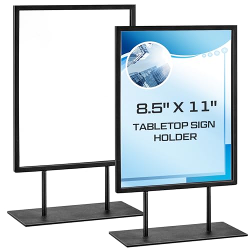 Zhengmy 2 Pcs Tabletop Sign Holder with Flat Base 11" x 8.5" Double Sided Countertop Sign Holder Vertical Desktop Display Stand Metal Poster Display Stand for Office Store Restaurant Hotels, Black - color: Vertical, size: 11" x 8.5"