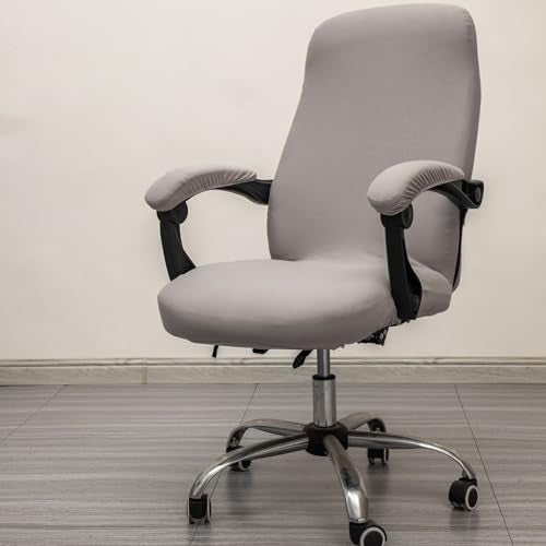 Melaluxe Office Chair Cover with Arm Covers - Universal Stretch Desk Chair Cover, Computer Chair Slipcovers (Size: L) - Light Gray - color: Light Gray, size: Large with Arm Cover