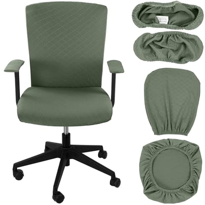 Tallew 4 Pcs Office Chair Covers Set Computer Universal Protective Stretchable Chair Seat Covers Desk Armrest Slipcovers Pads Office Cushion Backrest for Rotating(Olive Green) - color: Olive Green