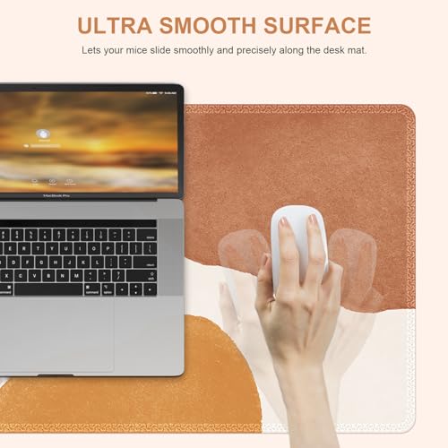 HAOCOO Boho Desk Mat, Computer Desk Pad, Large Mouse Pad for Desk, XXL Gaming Mousepad Cute for Desktop with Non-Slip Base, Waterproof Laptop Keyboard Mat for Office Home, Brown Beige - color: Boho Beige Cream Tan