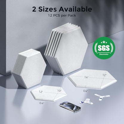 Self-Adhesive Acoustic Panels [390 lbs/yd³ Ultra-High Density], 2nd Generation Sound Absorbing Panel, Professional Level Sound Panel, Polyester Soundproof Foam [Medium Hexagon, White] - color: White, size: Medium Hexagon (12''x10''x0.4'')