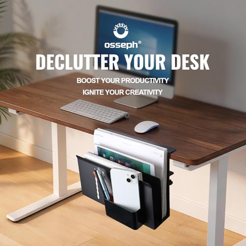 2 Tie Desk Side Storage, Under Desk Storage Organizer with Pen Slot (Black) | osseph Desk Storage, No Drill Clamp to 0.5-2.38" Desks, Cooling Vents Vertical Rack, Magnetic Pen Holder, 30 Lbs Carbon Steel - color: Black 2 Tier