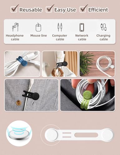 Kanemc 8-Pack Magnetic Cable Ties, Magnet Cord Wraps Reusable Silicone Cable Organizer Twist Zip Ties For USB Earphone Computer Smartphone Charging Cords (4Colors) - color: Multicolor, size: S-size