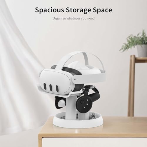 AMVR Stand Holder Compatible with Meta Quest 3s/Quest 3/Vision Pro/Quest 2/Pico 4/for PSVR 2 - Universal VR Headset Display Dock, Stable Bracket Storage Round Base, Mount Install Easy - color: White